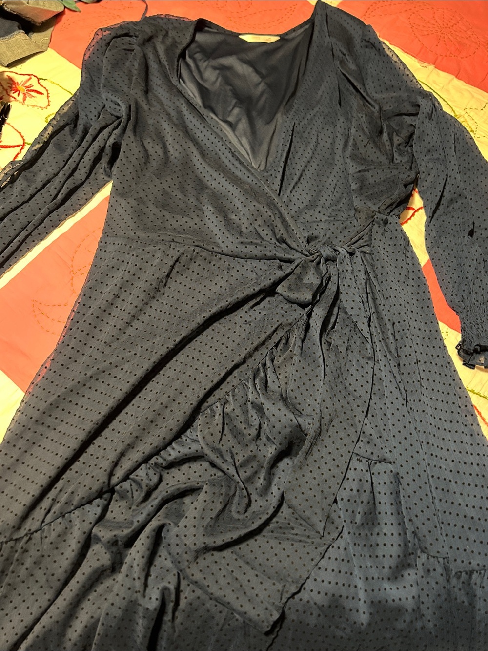 LC Lauren Conrad Navy Textured Wrap Dress